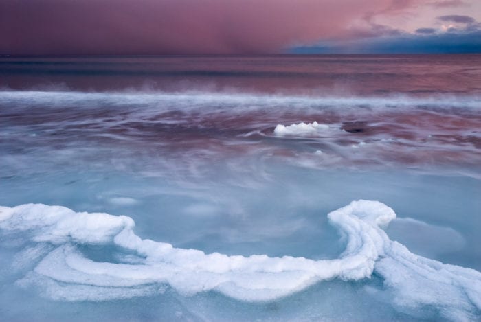 Ice, sea and snow sunset